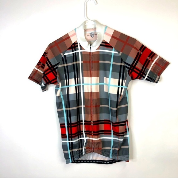 Danny Shane Other - Danny Shane cycling jersey red tartan plaid zip front short sleeves back pockets
